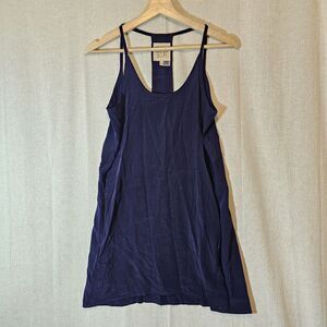 Chaser Navy Blue Mini Dress Crepe De Chine Silk Strappy Slip Pockets Womens XS